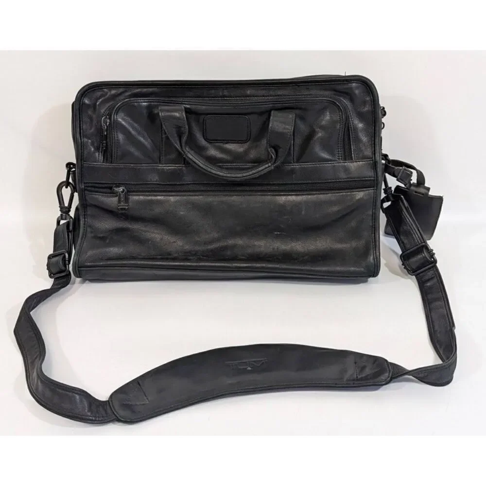Tumi Nappa Leather 2Way Briefcase Business Bag‎ Black w/ Laptop Sleeve